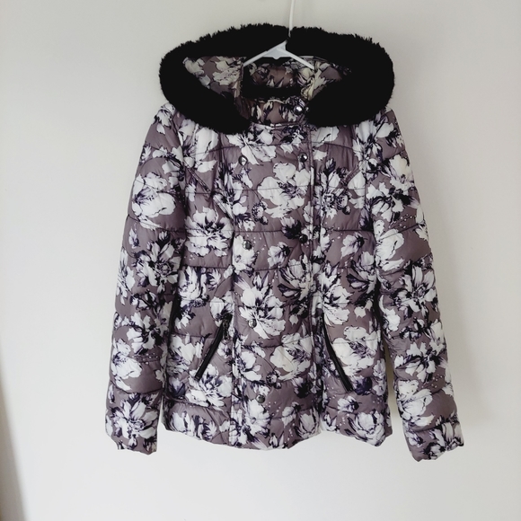 Victoria's Secret Double Breasted Puffer Coat Jacket Hooded Floral Medium - Picture 6 of 7